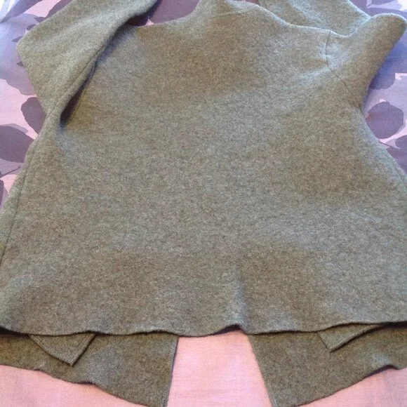 Eileen Fisher Boiled Wool Hi Neck Asymmetrical Cropped Blazer Jacket M - Picture 6 of 9